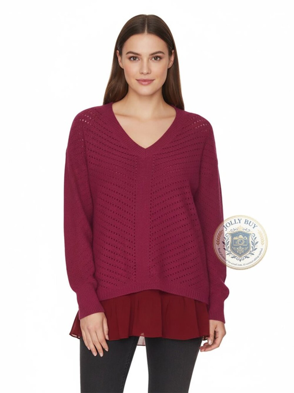 PRANA Women’s Sweater Ellery Pullover 100% Cotton Ruffled Bottom Plum Size M NEW